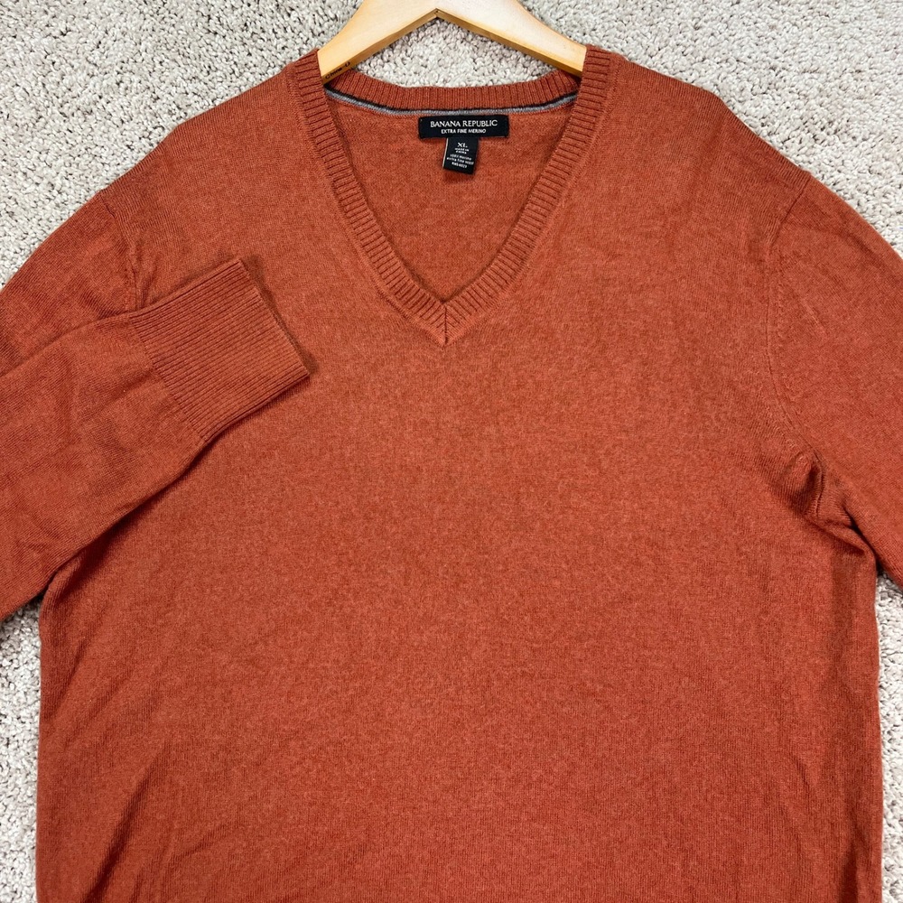 Banana Republic Pullover Mens XL Orange Rust Long Sleeve Merino Wool V-Neck EUC